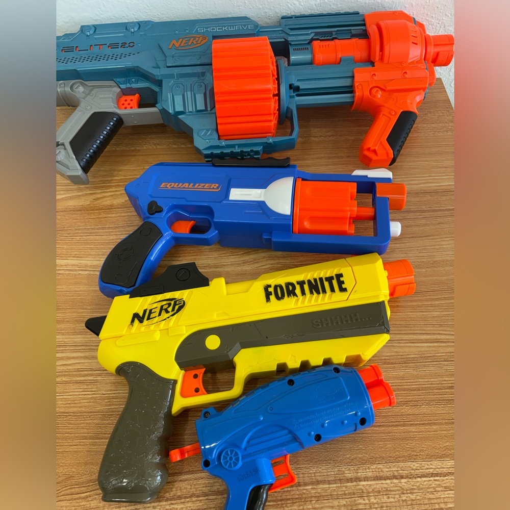 Nerf Elite and Fortnite Blaster Collection in Blue, Yellow, and Orange